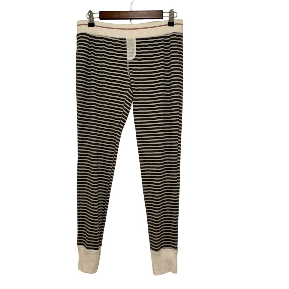 Abercrombie Pajama Pants Womens L Grey White Striped Thermal Leggings Sleepwear